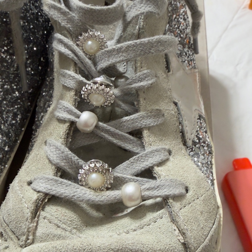 Golden Goose High-Top Sneakers with Silver Glitter Star size EU40 - Picture 10 of 13